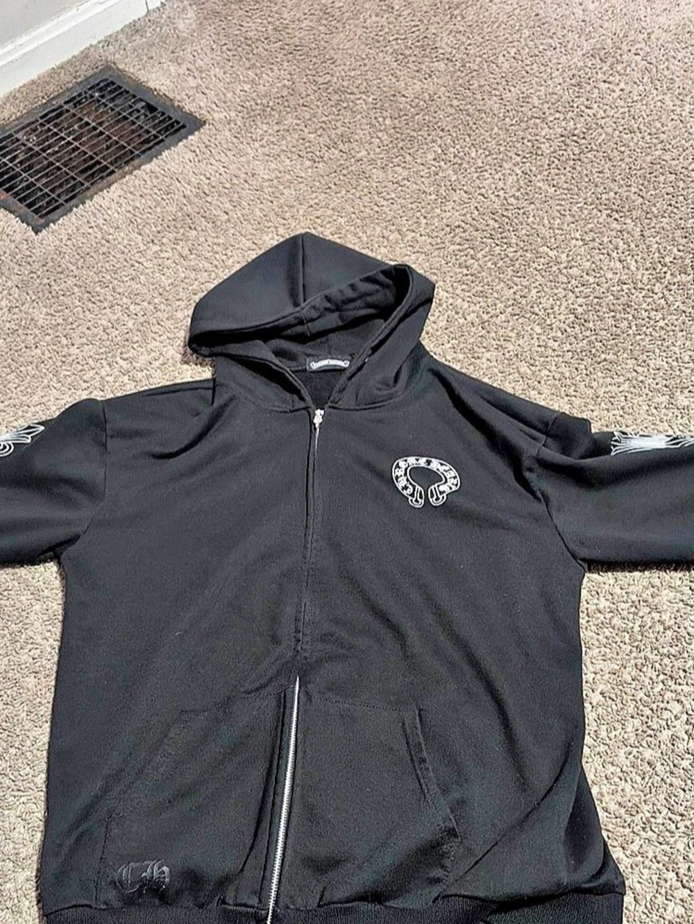 Chrome Hearts Horseshoe Floral Cross-Sleeve Zip Up Hoodie Black